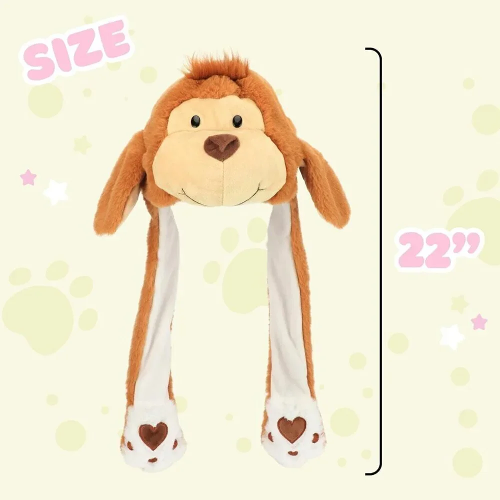 Kids Monkey Animal Hat with Ears Moving Jumping Pop Up Beating Plush Holiday